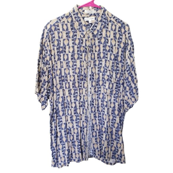 CT1538 Pierre Cardin Vintage Men's Tan & Blue Short Sleeve Shirt XL - Picture 1 of 3